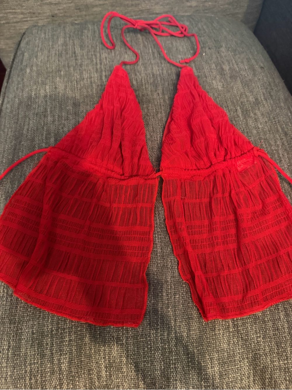 SHEIN Red Sheer Smocked Halter Tank Top